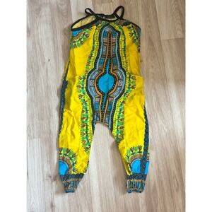Da'Iki Kids Jumpsuit Yellow Dashiki African Print Spaghetti Strap Boho Cute
